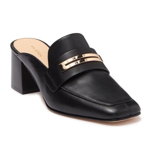 Via Spiga Shoes - VIA SPIGA BRIN LEATHER LOAFER MULE BLOCK HEEL SLIP 7.5